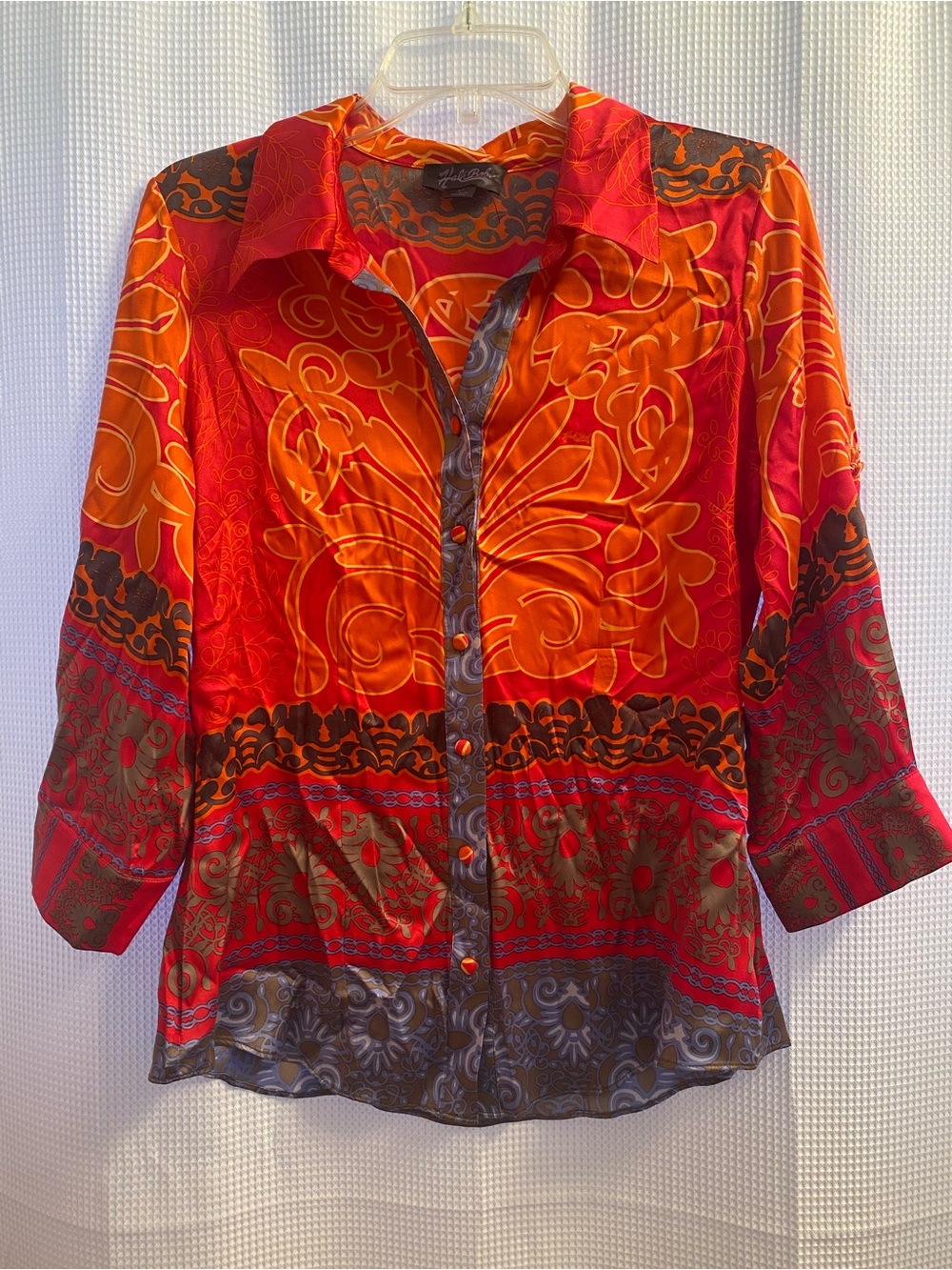 Hale Bob Red Paisley-Print Silk Blend Button Down Shirt